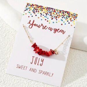 Natural Coral Chips Gold Tone Necklace July Birthday Gift NWT